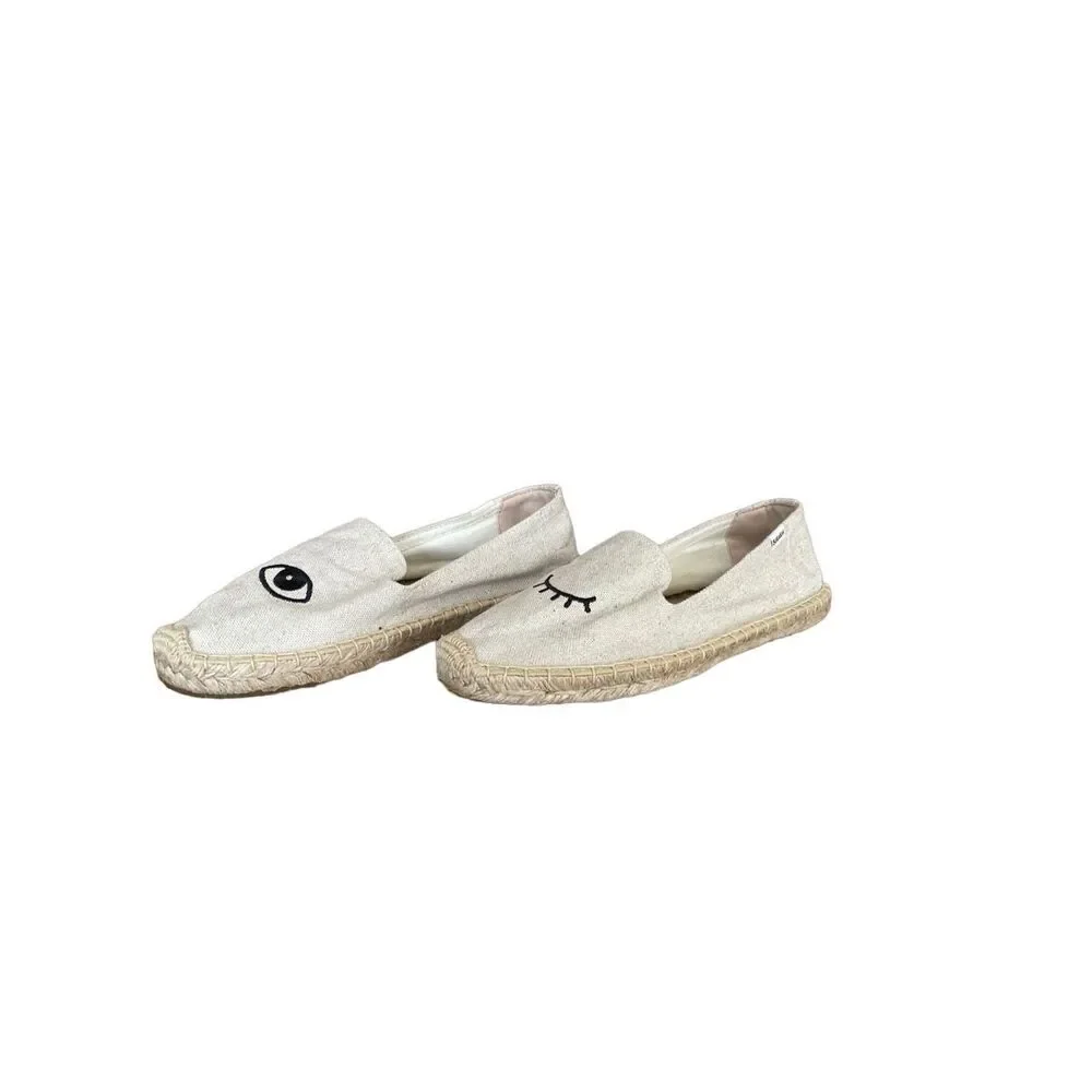 Soludos White Canvas Eye Embroidered Espadrilles